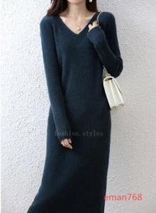 Womens Knitted Sweater Dress Turtleneck Wool Over The Knee Straigh Long Dresses - Picture 1 of 29