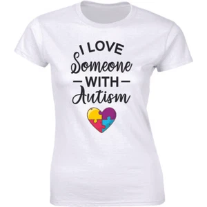 I Love Someone with Autism T-Shirt Autism Heart Awareness Support Cute Gift - Picture 1 of 4
