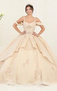 Layla K LK250 Sweetheart Glitter Floral Ruffle Quince Ball Gown - Picture 1 of 6