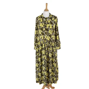 Toast Size UK 8 Yellow Olive Green Floral Poppy Print Neck Tie Dress Pockets - Picture 1 of 9
