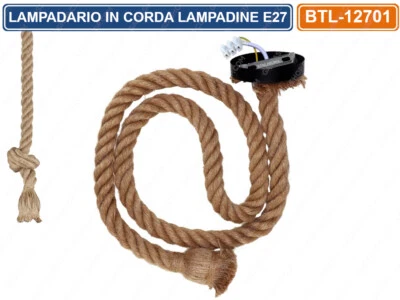 LAMPADARIO IN CORDA CON PORTALAMPADA PER LAMPADINE ATTACCO E27 1.5 METRI - Immagine 1 di 4