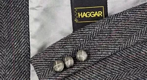 Haggar Blazer Sport Coat Sport Jacket Wool Chalk Line Tweed 46L Slim Dark Gray - Picture 1 of 12