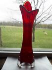 PULLED ART GLASS AMBERINA RUBY RED 3 FOOTED MAKER ? CZECH MURANO