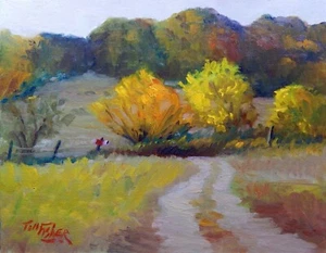 country road farm rural mountains realistic Impressionism oil Painting landscape - Picture 1 of 4