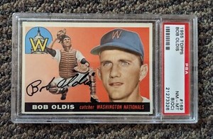 1955 TOPPS #169 BOB OLDIS WASHINGTON NATIONALS High # SP PSA 8 OC NM/MT OC