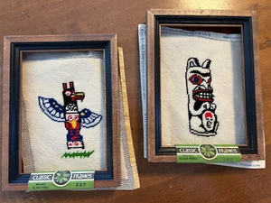 Vintage Pair Petitpoint  Alaskan Totem Pictures w/Frames - Picture 1 of 4
