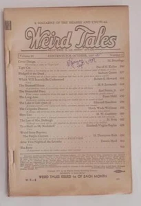 WEIRD TALES PULP OCT 1937 H P LOVECRAFT MANLY WADE WELLMAN NO FRONT COVER - Picture 1 of 3