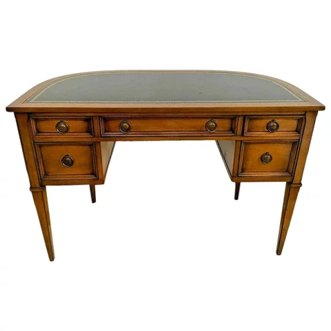 Mid Century Desk by Sligh Lowry Furniture five drawers Walnut embossed Leather Cover