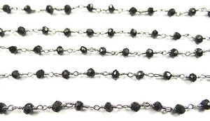 3 mm CADENA DE ESLABONES DE PIEDRA GEMA FACETADA NEGRA NATURAL HECHA A MANO ENCHAPADA EN PLATA 18 - Imagen 1 de 1