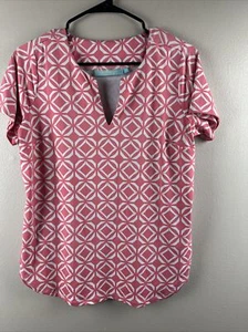 Anthony’s Resort Wear Blouse Medium V Neck Geometric Print Stretchy Pullover - Picture 1 of 9
