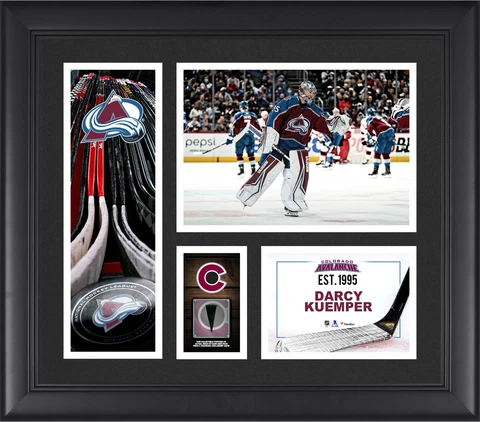 Darcy Keumper Avalanche FRMD 15" x 17" Player Collage with a Piece of GU Puck Cover