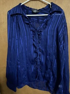 george Blue Button Up Ruffle Blouse Work Party XL - Picture 1 of 1