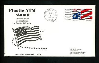 US FDC #2475 West To East /LGS 1990 Everett WA 1 Flag ATM Plastic 1st Unofficial - Image 1 of 2
