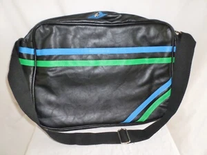 Black Messenger Crossbody Bag with contrasting stripes School work sports Casual - Picture 1 of 5