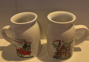 Vtg Cut & Carry Christmas Trees Hot Cocoa Mugs Red Ford Truck & The Cabin Mugs 2 - Picture 1 of 4