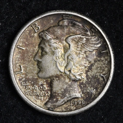 1928 Crusty Original Mercury Silver Dime CHOICE AU TONED E223 AM Cover