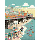 Brighton Beach Pier and Sandy Summer Scene Huge Wall Art Print Picture 18X24 In