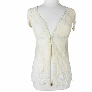 Alberto Makali Ivory Lace Short Sleeve Over Top Shirt (No Size) Vintage - Picture 1 of 8