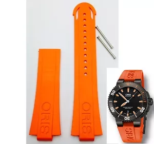 Genuine ORIS 733 7653 Aquis Depth Gauge ORANGE RUBBER band strap bracelet  42632 - Picture 1 of 9