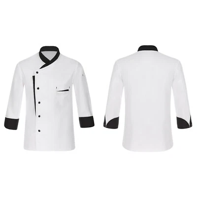 Men Long Sleeve Chef Jacket Unisex Cook Chef Coat Kitchen Restaurant Workwear - Image 1 of 4