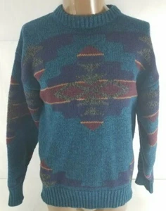 Eddie Bauer Vintage Men’s Sweater Blue Made In USA Size Medium Colorful - Picture 1 of 6