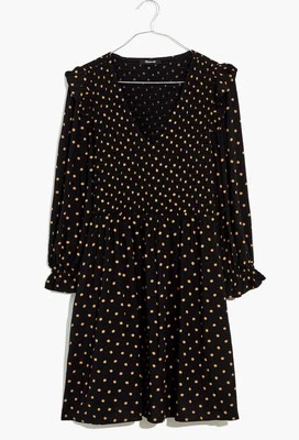 Mini Vestido Madewell Para Mujer L Lucie Cuello en V Calado Punto Ovalado Negro Bolsillo Casa de Campo Foto 1 de 4