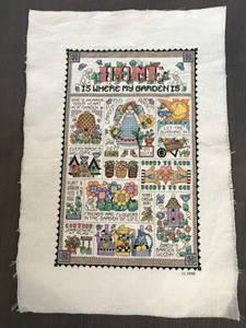 Vtg Counted Cross Stitch Sampler HOME IS WHERE MY GARDEN IS Cindy 2000 Unframed - Picture 1 of 10