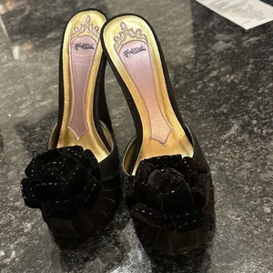Hale Bob Black Velvet Heels with Floral Detail - Picture 1 of 5