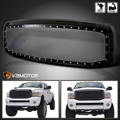 Fits 2006-2008 Dodge Ram 1500 2500 3500 Black Rivet Style Wire Mesh Grille+Shell Foto 1 de 4