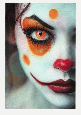 Pintura original A4 297ChE obra de arte acrílico aerógrafo mujer moderna payaso Foto 1 de 2