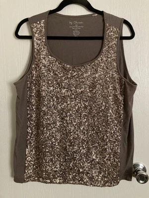 Camiseta sin mangas Chico's talla 2 lentejuelas sin mangas fiesta dorada brillante Foto 1 de 4