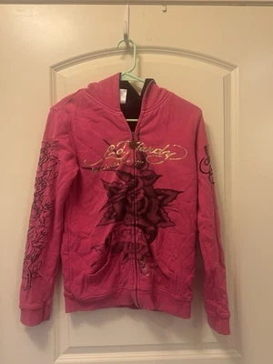 Sudadera con Capucha Vintage Y2k Rosa Ed Hardy Nativo Americano Cremallera Completa Talla Juvenil XL Foto 1 de 4