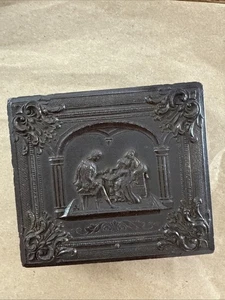 Antikes Thermoplastgehäuse mit 1/6 Platte "Die Schachspieler" Doppelambrotypen - Bild 1 von 11