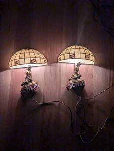 Pair Of Vintage Lady On Globe Schlitz Beer Sconce Light Signs  - Picture 1 of 16