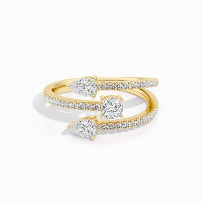 0.70Ct Pear & Cushion Cut IGI Lab Grown Diamond Women's Statement Ring 14K Gold - Image 1 of 4