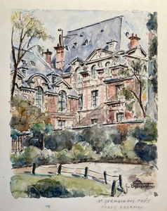 Saint Germain des Prés, Paris, Aquarelle signée Georges Billard - Imagen 1 de 3