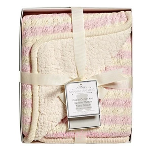 NUOVO Manhattan Bambini Rosa Cotone Rigato Maglia Cavo Sherpa Reversibile Coperta Bambino - Foto 1 di 3