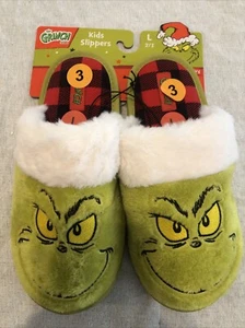 Dr Seuss Grinch Christmas Slippers Kids L 2/3 NWT - Picture 1 of 9