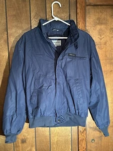 VTG Members Only Racer Bomber Jacket Navy Blue Sz 42 Rainbow Tag Hidden Hood - Picture 1 of 14