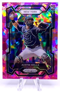 Austin Wells 2024 Panini Prizm Baseball Pink Cracked Ice ROOKIE QUASI NUOVO RC #193 - Foto 1 di 2