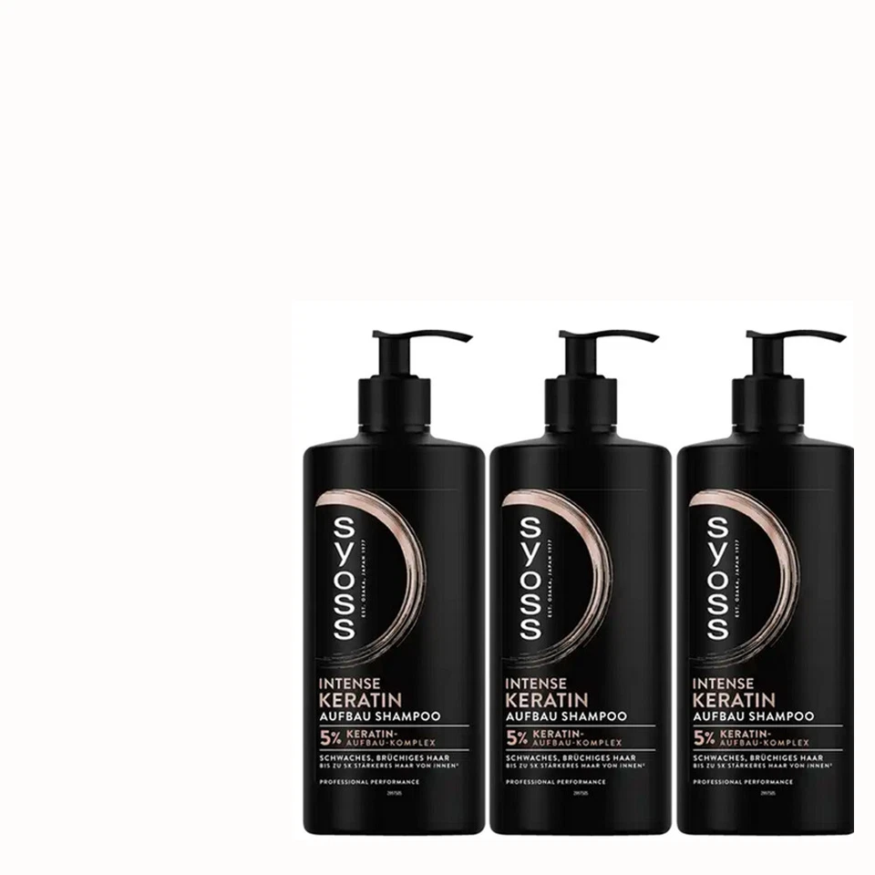 3x440ml Syoss Intense Keratin Aufbau - Shampoo | 5% Komplex | Brüchiges Haar - Bild 1 von 1
