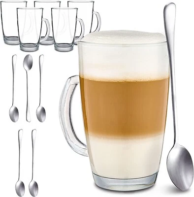 6 Latte Macchiato Gläser mit 6 Löffel Eiskaffee Glas Kaffee Tee Tasse 300ml Set - Bild 1 von 4