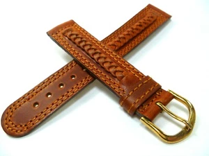 18 mm BRAUN DOPPELNAHT GEFLOCHTEN UHRENARMBAND LEDER ARMBAND 1881 - Bild 1 von 5