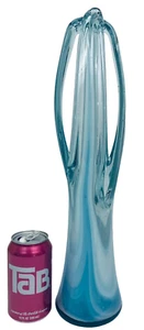 17.75" Italian Hand Blown Art Glass Sculpture Blues White Gold Pontil Mark Decor - Picture 1 of 20
