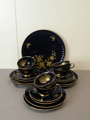 Kaffeeservice und Tortenplatte, Bareuther Waldsassen, Handarbeit, Echt Cobalt - Bild 1 von 4