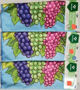 SET OF 3 SAME KITCHEN MICROFIBER DISHCLOTHS (23" x 23") COLORFUL GRAPES, Onlysun - Picture 1 of 11