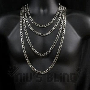 18K Weißgold vergoldet FIGAROKETTE 316L massiv Edelstahl Herren Halskette - Bild 1 von 18