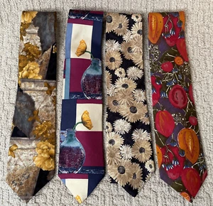 Lot of 4 Structure Ties Floral Red Yellow Black White Fruit Italian Fabric - Picture 1 of 6