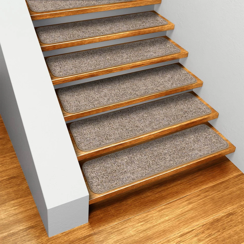 Set of 15 SKID-RESISTANT Carpet Stair Treads PEBBLE BEIGE runner rugs 8" "