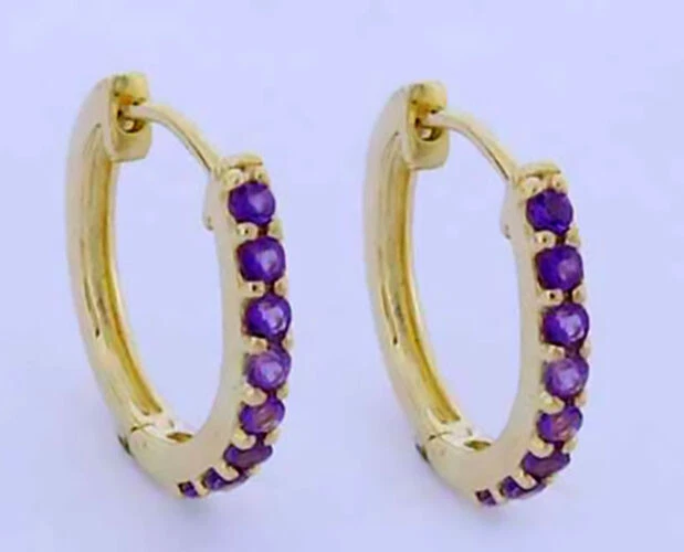 Pendientes Huggie Aro Amatista NATURAL Oro Amarillo, Blanco o Rosa 9K Genuino Foto 1 de 1